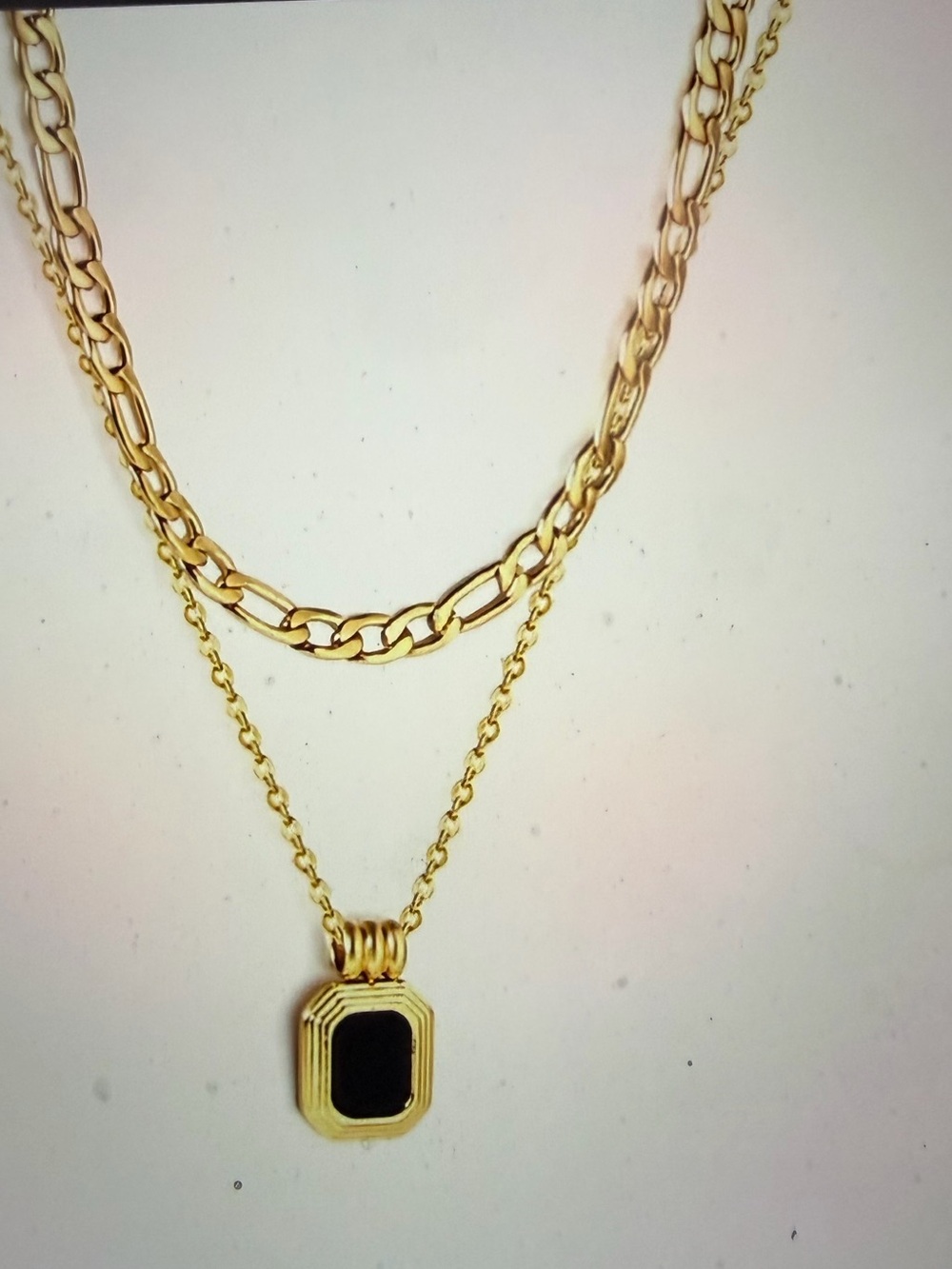 Elan Gold Tone Layered Necklace with Black Octagon Pendant